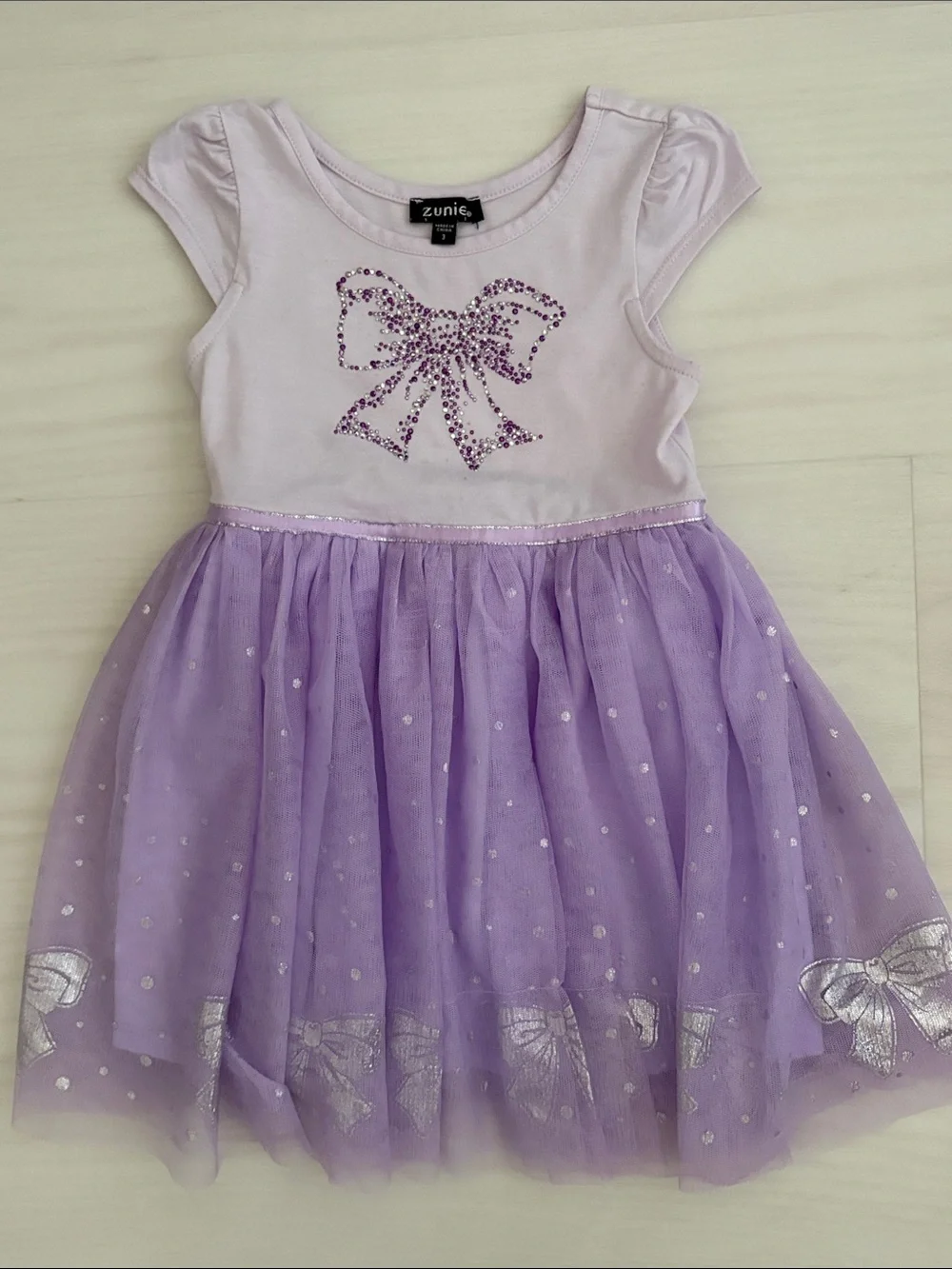 Zunie Lavender Bow Tulle Dress with Sparkle, 3T